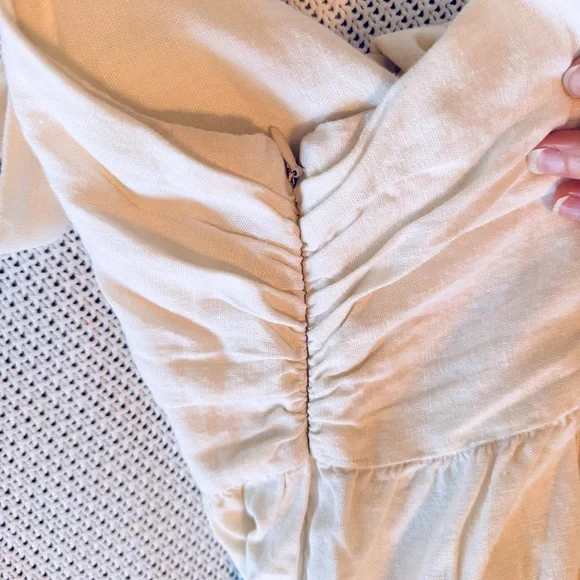 WHO WHAT WEAR Linen Cream Off-White Midi Dress w Tie Bow Chest - Picture 9 of 12